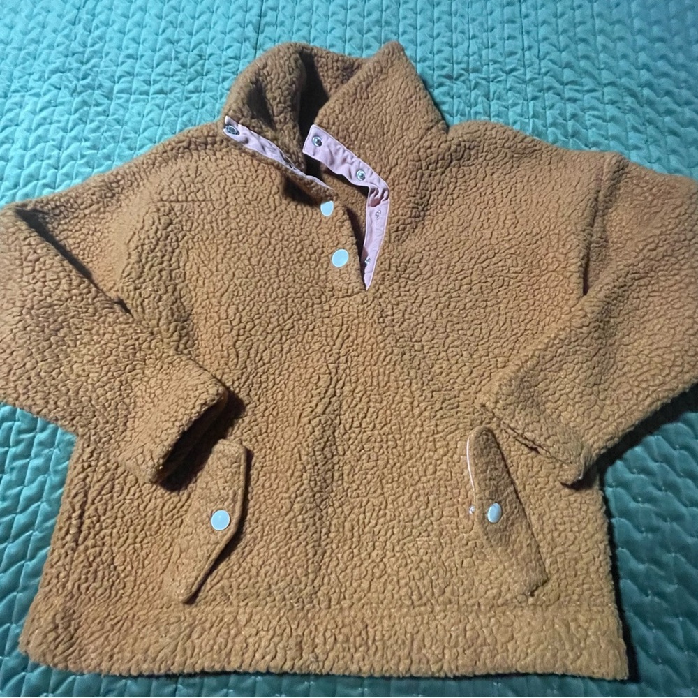 J. Crew vintage fleece tan pink pullover size small - Picture 6 of 8